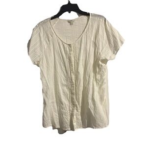 J. Jill Cream Button-Down Short Sleeve Eyelet Blouse Shirt Minimalist Size Lg.